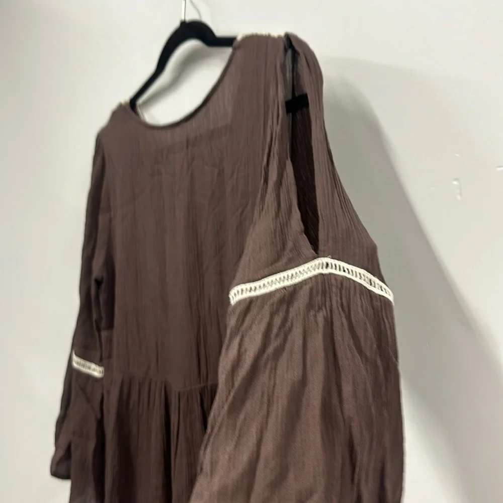 Entro brown cream crochet long sleeve dress S - Picture 9 of 9